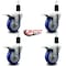 Service Caster 4'' Blue Poly Swivel 1-3/8'' Expanding Stem Caster Set Total Lock Brake, 4PK SCC-EXTTL20S414-PPUB-BLUE-138-4 - alternate 2